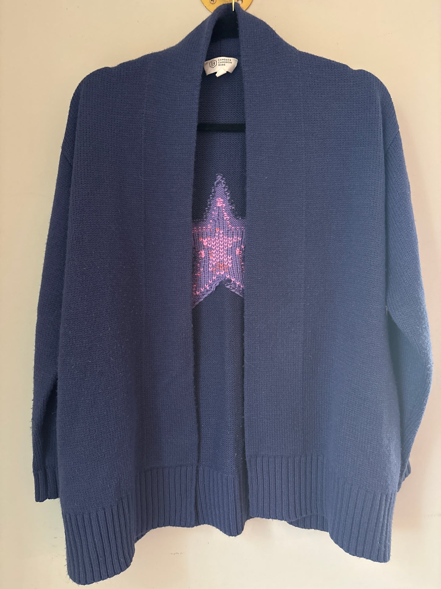 S Candace Cameron Bure Novelty Jacquard Open Cardigan