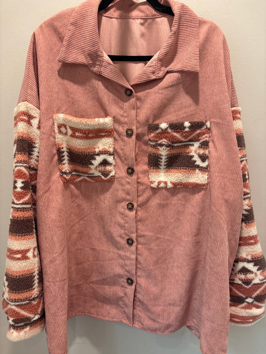 4X SHEIN Aztec Sherpa Cord Jacket