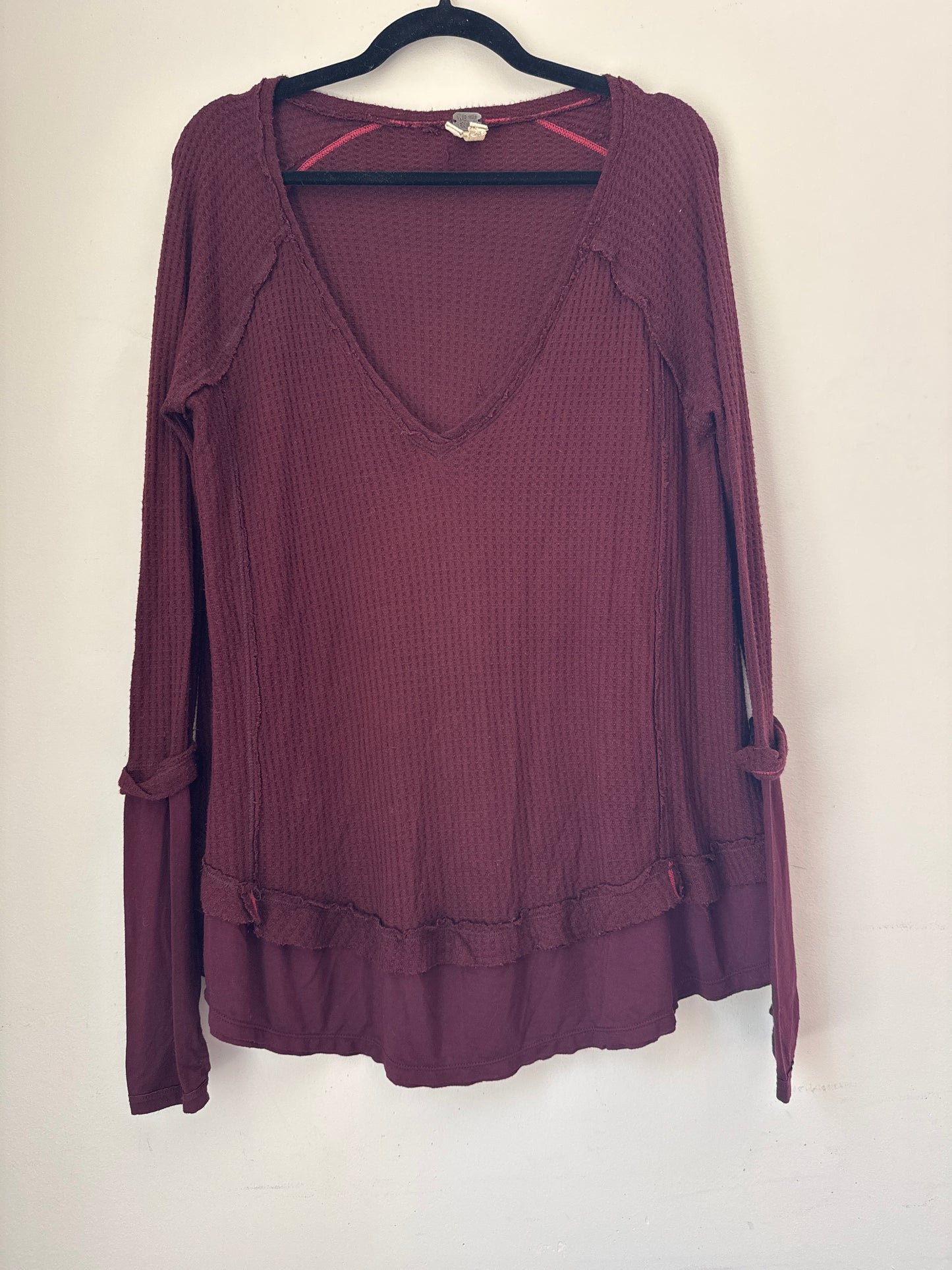 XS Free People Oversize Maroon Waffle Knit Tunic
