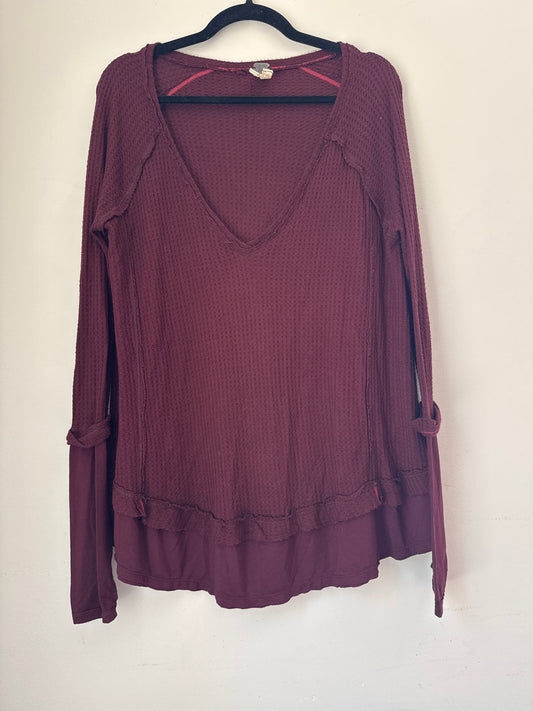 XS Free People Oversize Maroon Waffle Knit Tunic
