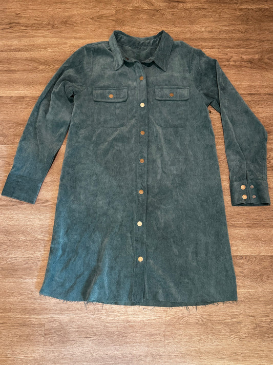 S Blue/Green Corduroy Button Down Dress