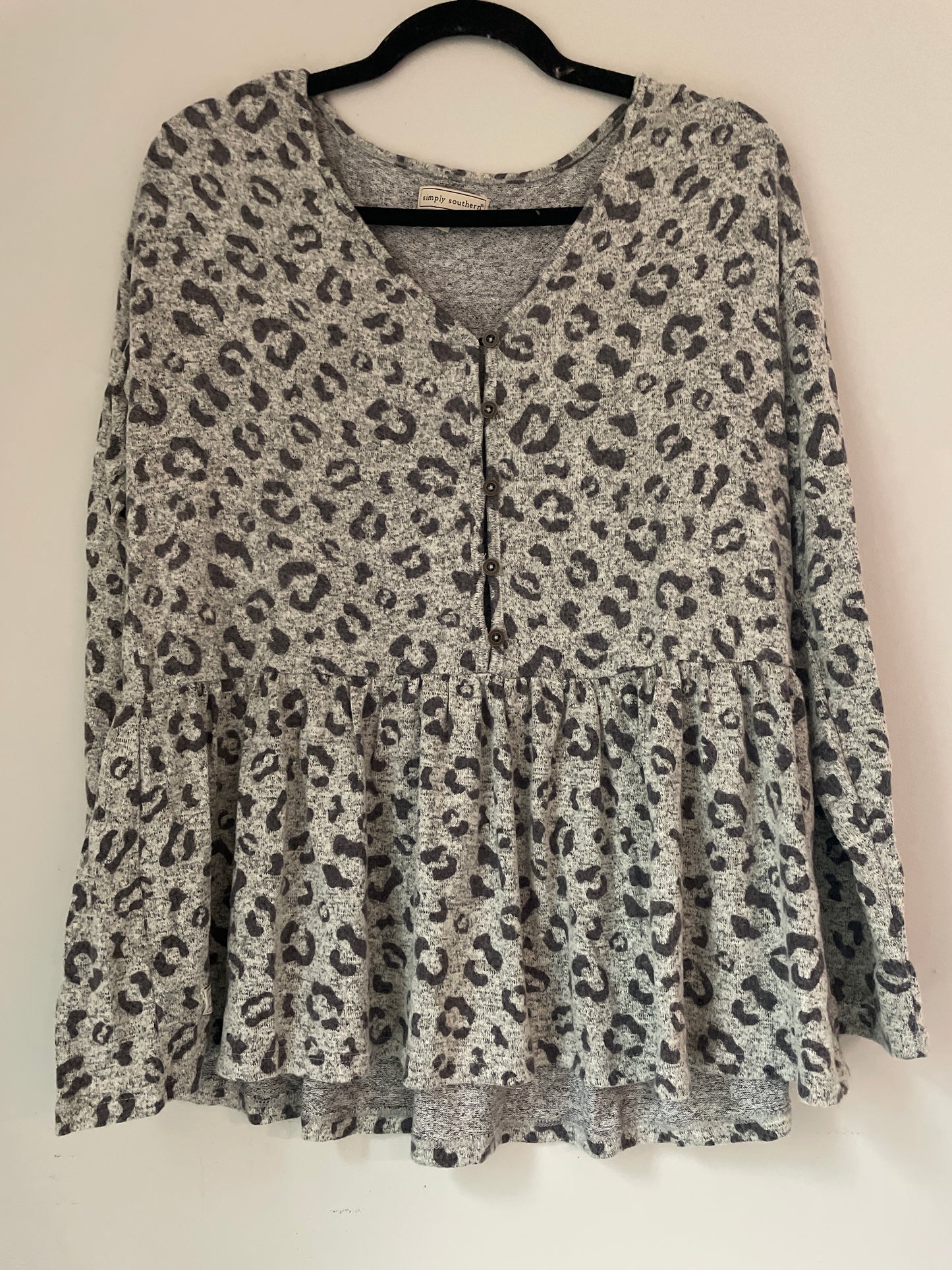M Simply Southern Gray Leopard Fleece Long Sleeve