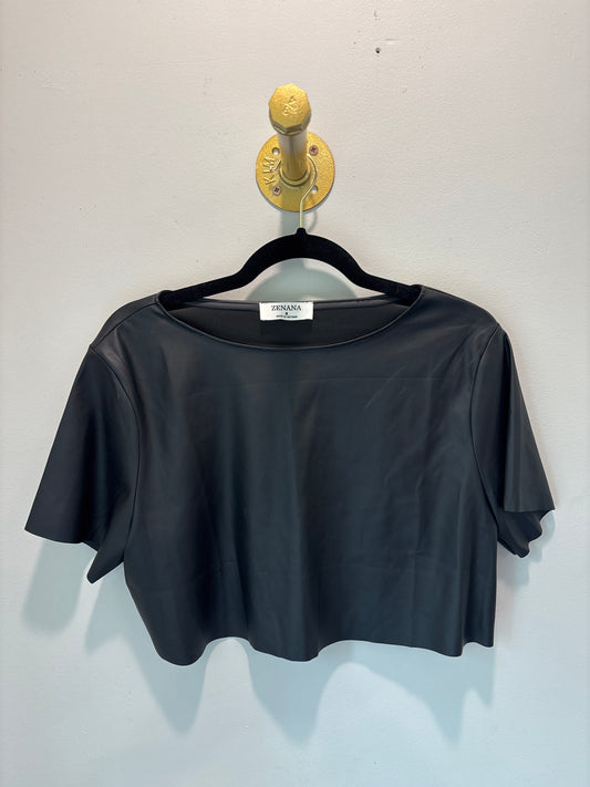 Small Zenana Black Faux Leather Crop