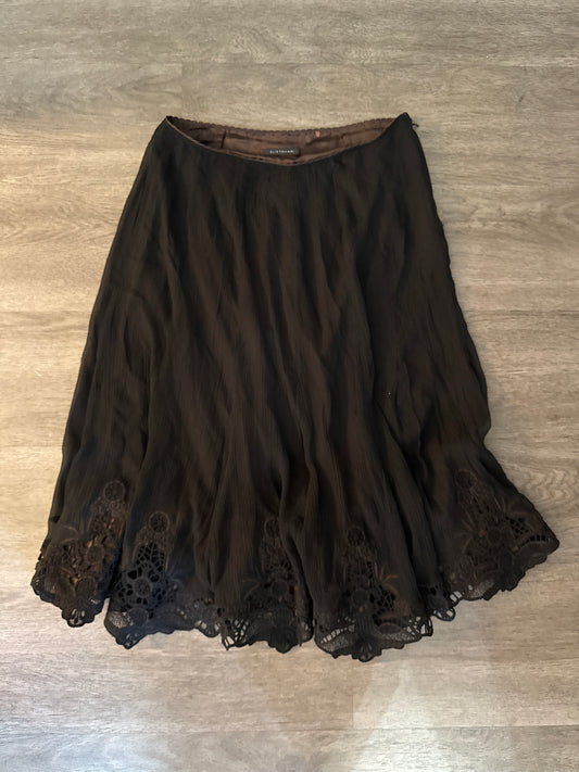 2 Elie Tahari Black Pleated Embroidered Skirt