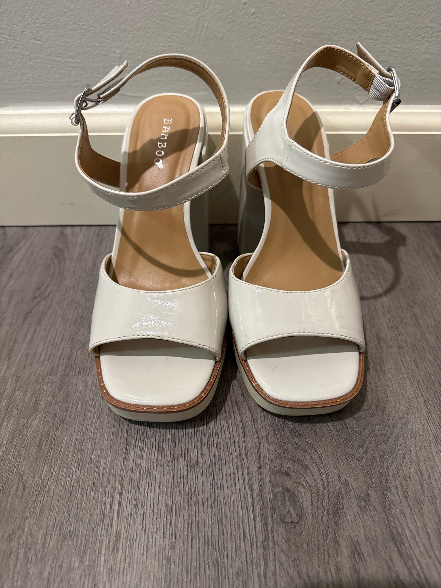 9 Bamboo White Platform Heels