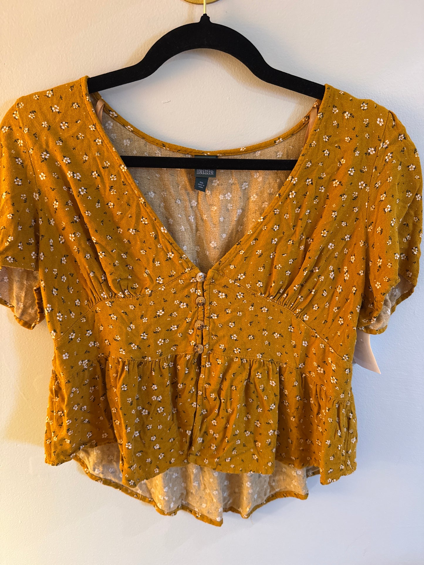XXL Wild Fable Mustard Crop Button Up Top