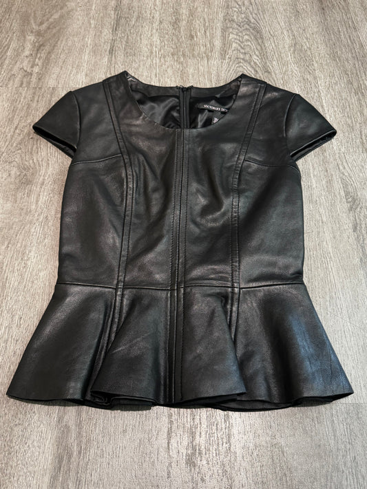XS Victoria's Secret Black Leather Peplum Top