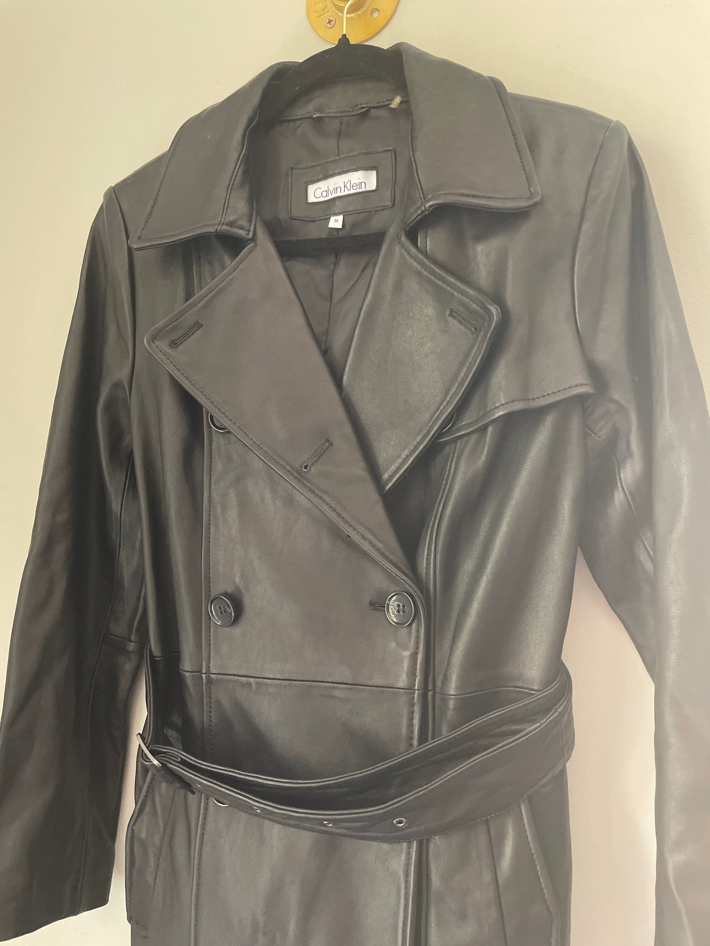 M Calvin Klein Women's Belted Faux-Leather Trench Coat