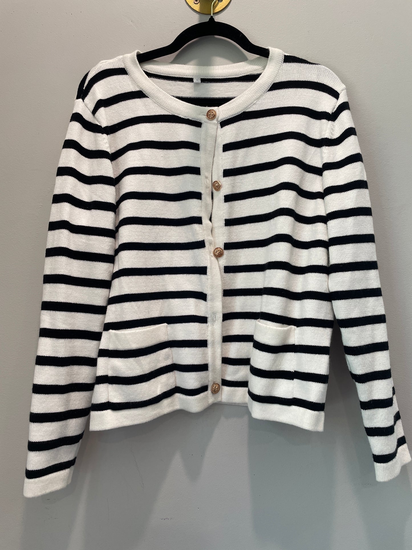 L Black White Stripe Cardigan