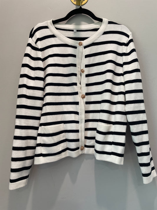 L Black White Stripe Cardigan
