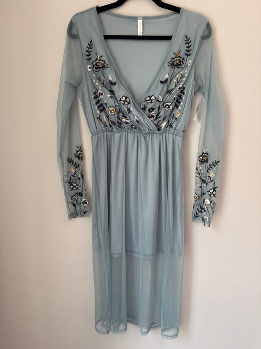 XS Xhilaration Sage Green Embroidered Dress