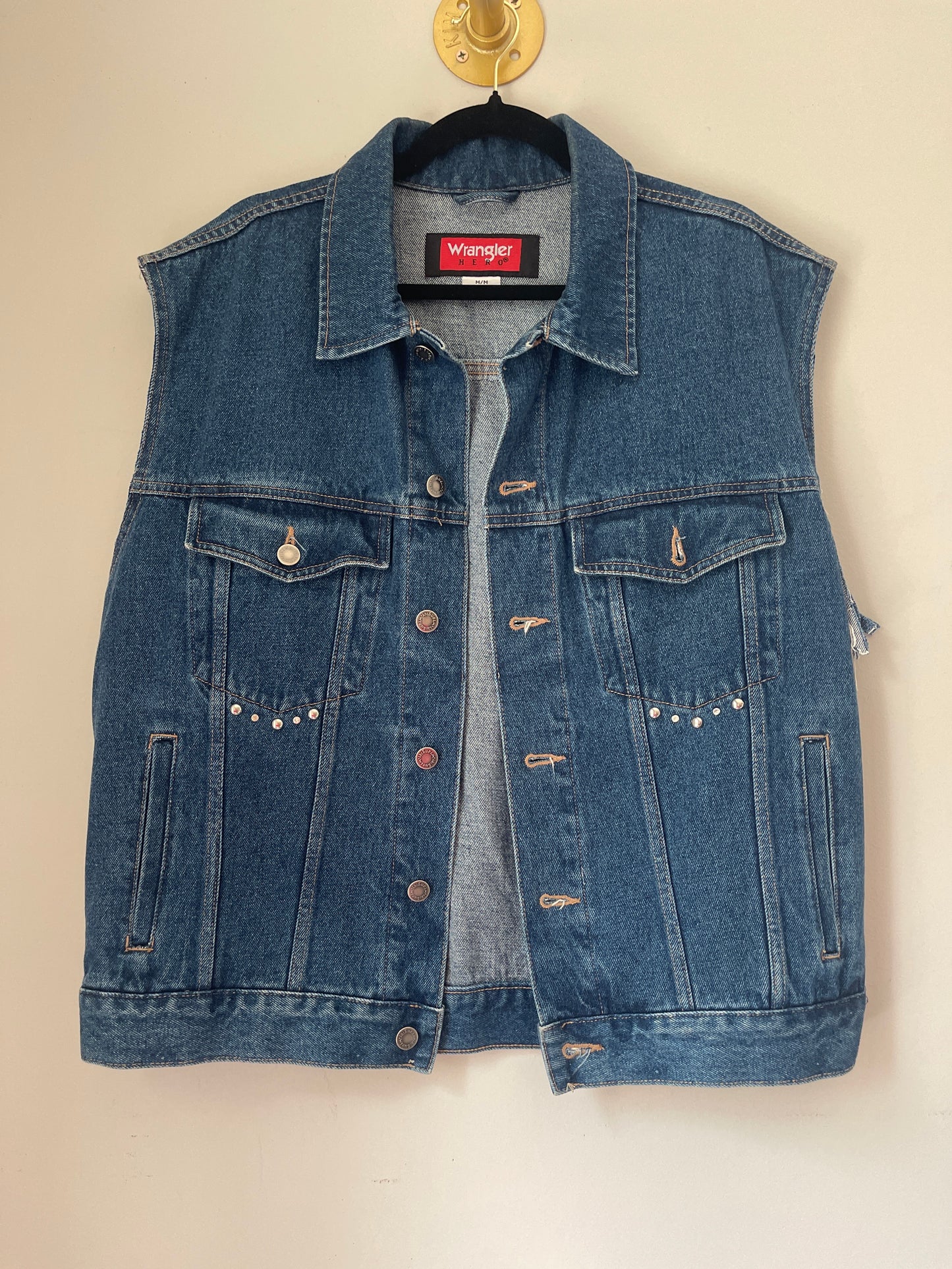 M (men’s) Wrangler Herk Studded + Fringe Denim Vest