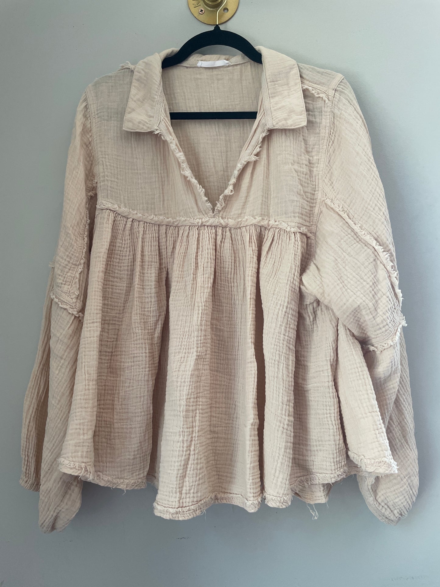 L ces femme Cream Linen Long Sleeve