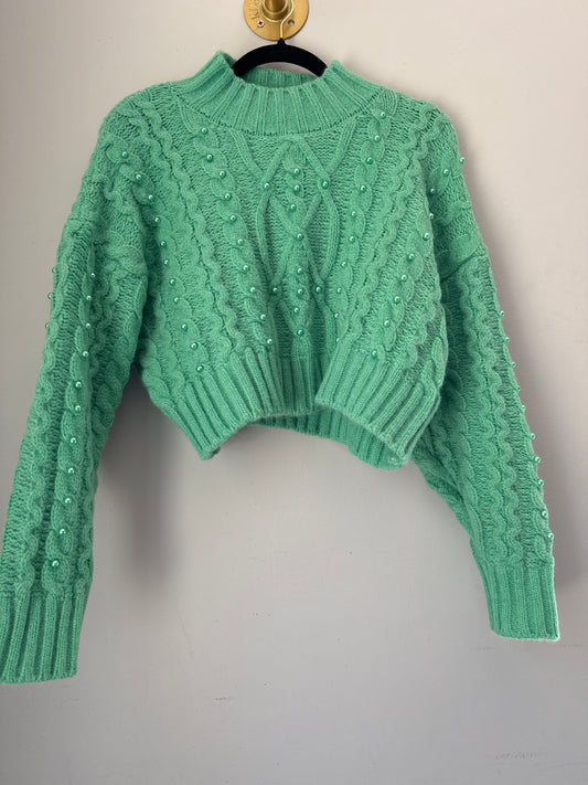 M Sundayup Green Pearl Cropped Sweater