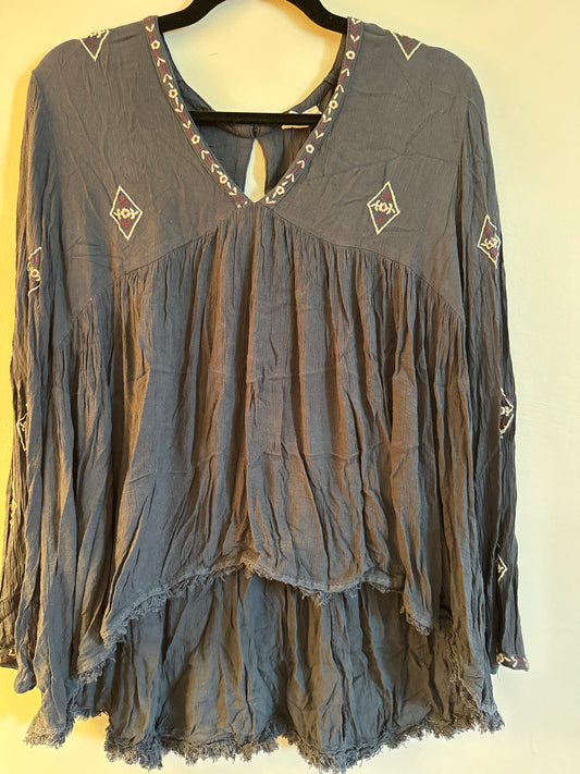 M Natural Life Navy Embroidered V-Neck Tunic