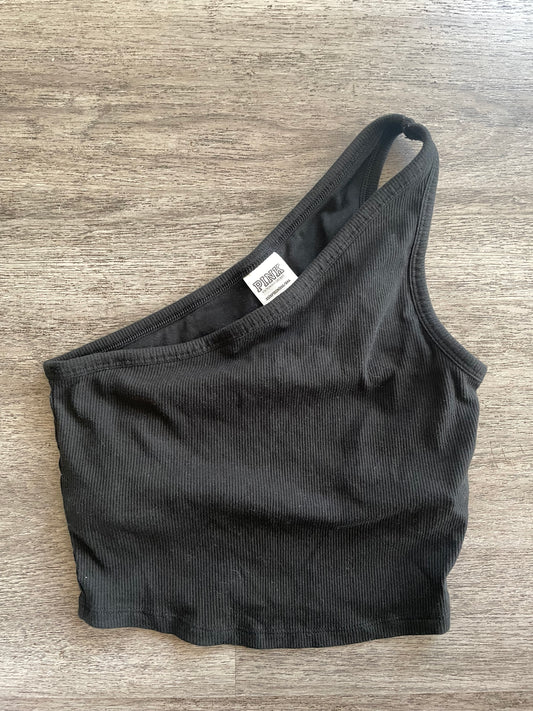XS PINK Black One Shoulder Ribbed Crop Tank