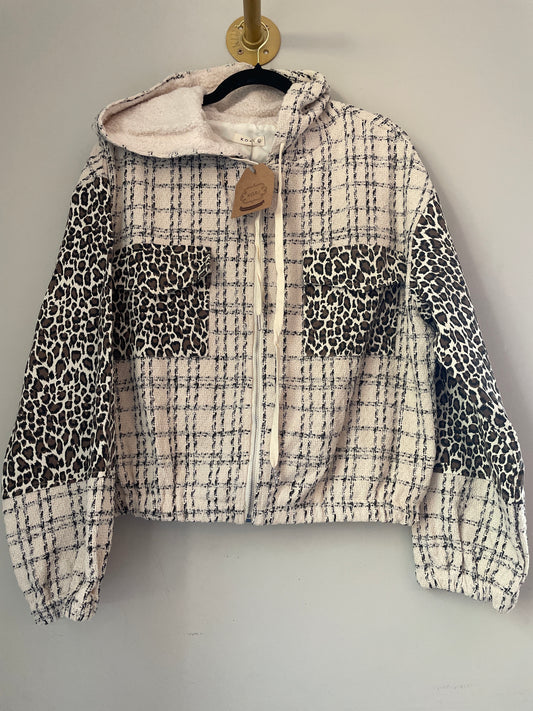 L NWT Kori Tweed + Leopard Jacket