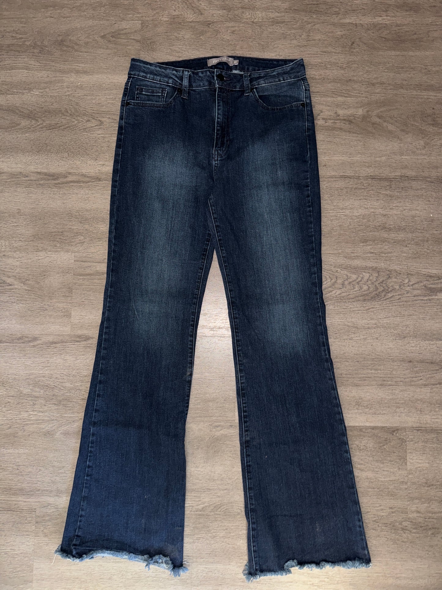 31 JustUSA Dark Wash Frayed Flares