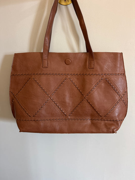 Large Brown Leather Diamond Pattern Bag