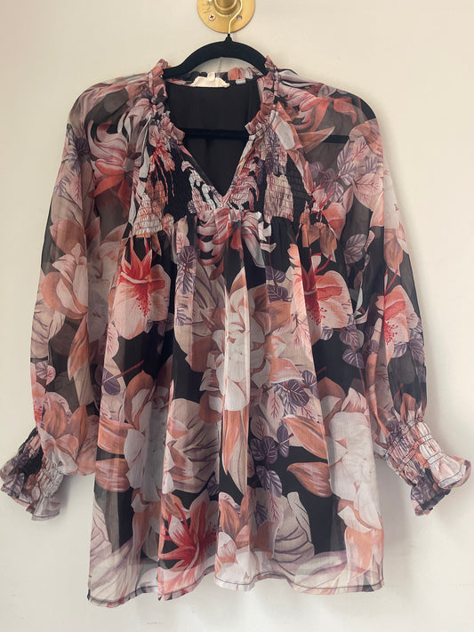 S entro Black Floral Sheer Blouse