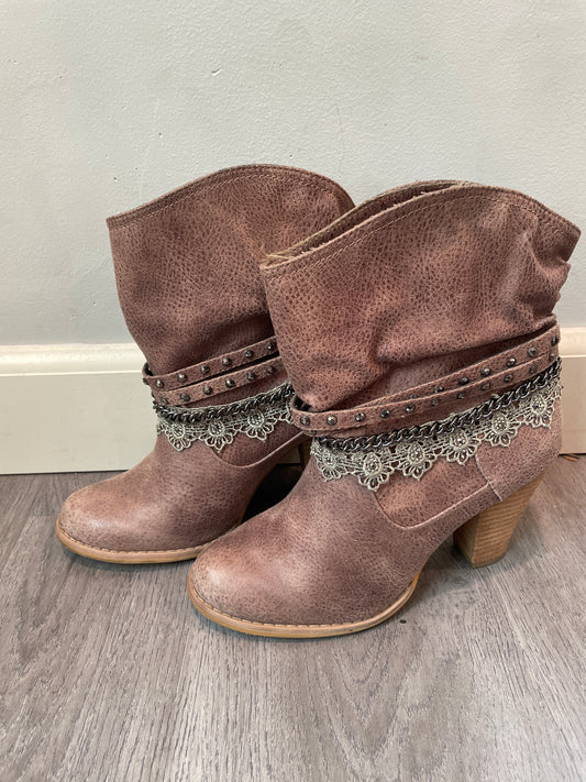 8 Not Rated Brown Lace + Chains Bootie