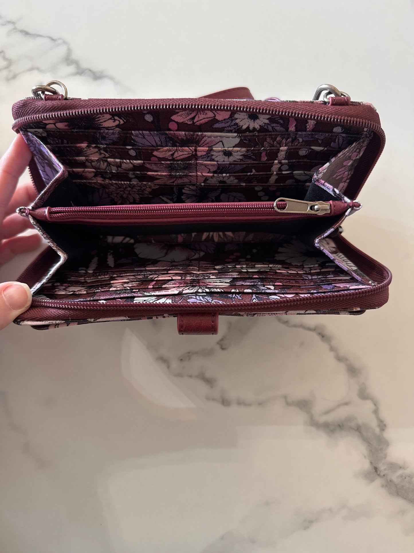 Sakroots Leather Maroon Floral Crossbody