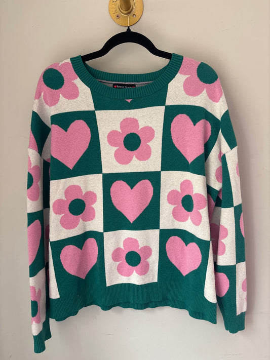 XL Mod Hearts and Flowers Sweater