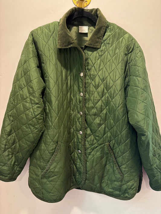 L Quilted Green Corduroy Trim Jacket