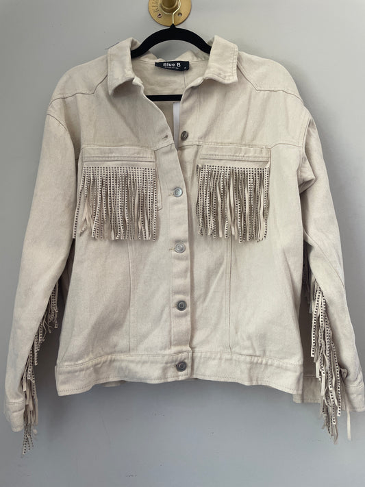 M NWT Cream Fringe Denim Jacket