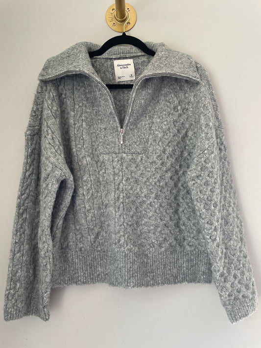 M Abercrombie Gray Cableknit Half Zip