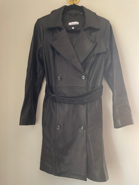 M Calvin Klein Women's Belted Faux-Leather Trench Coat