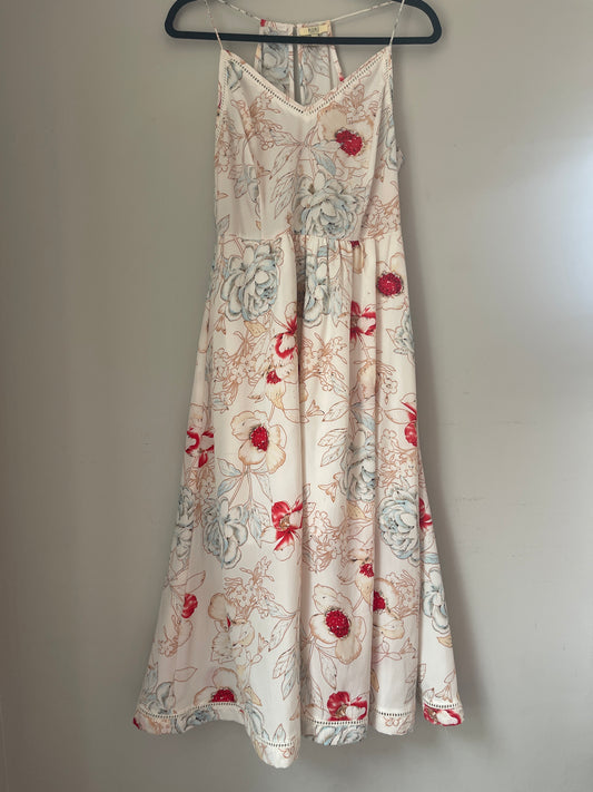 M Kori White Floral Midi Dress