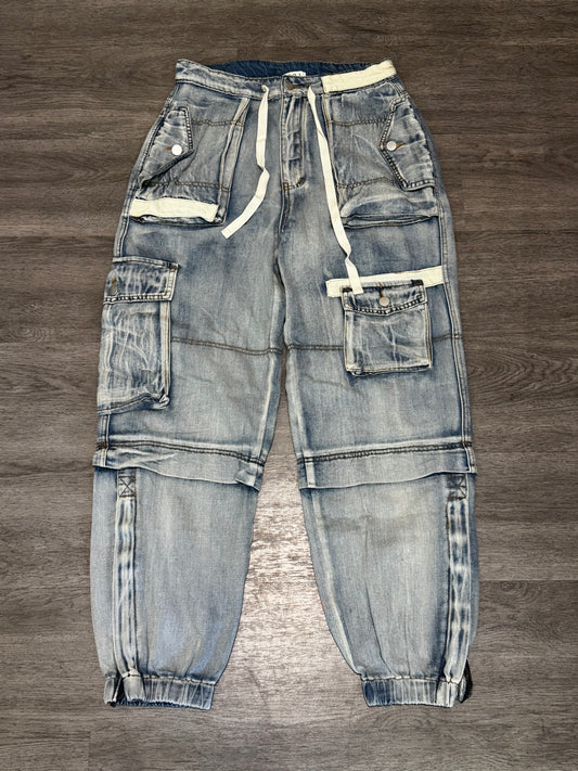 M POL Multi Cargo Pocket Drawstring Waist Baggy Denim Joggers