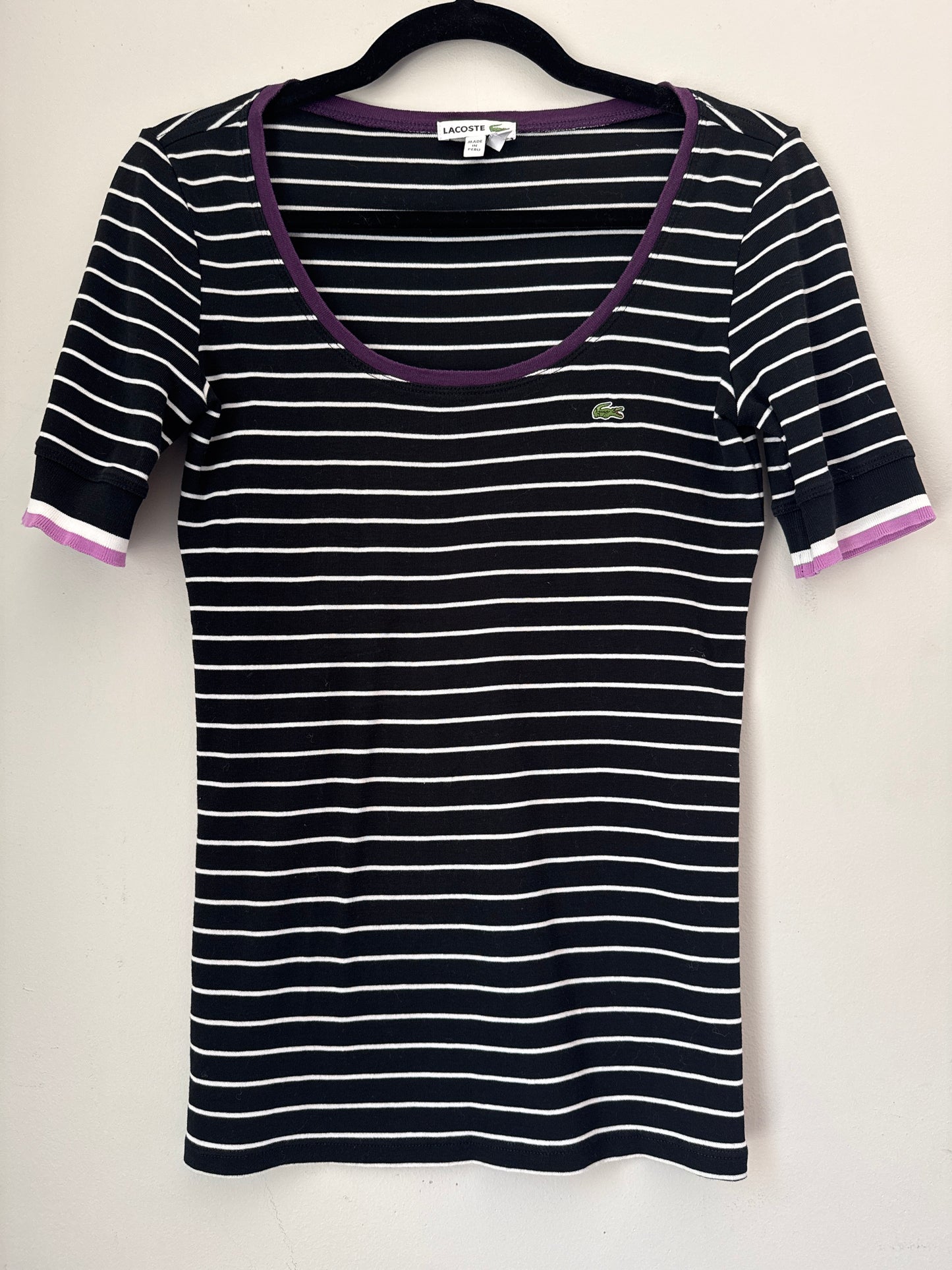 38 (S) Lacoste Back White & Purple Striped Cotton Shirt
