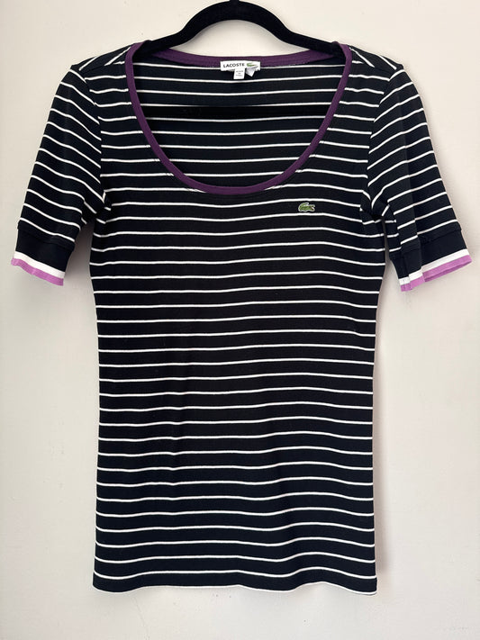 38 (S) Lacoste Back White & Purple Striped Cotton Shirt