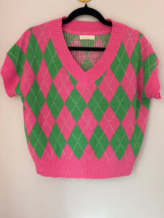 M ILLA ILLA Pink/Green Diamond Sweater Vest