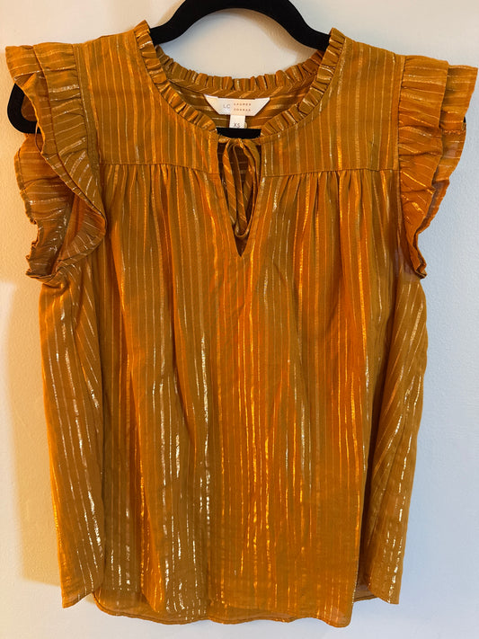 XS Lauren Conrad Mustard Ruffle Shoulder Top