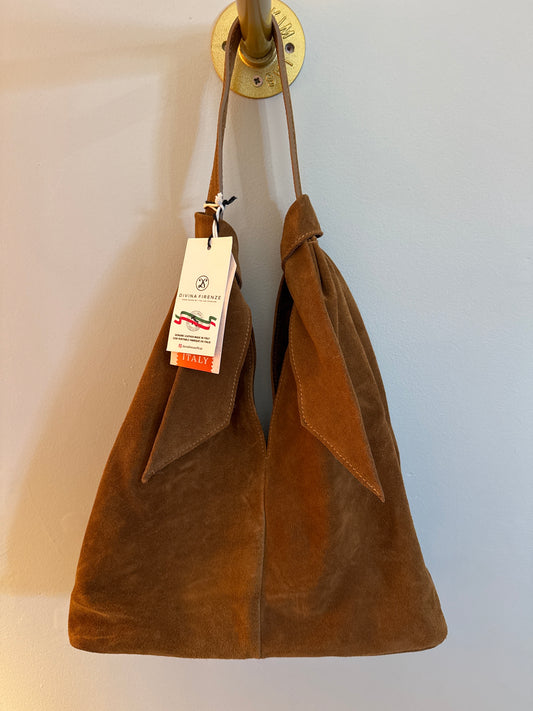 NWT DIVINA FIRENZE Cuoio Italian Suede Slouchy Knot Hobo Bag