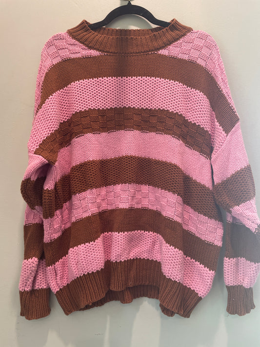 M Pink Lily Brown & Pink Stripe Sweater