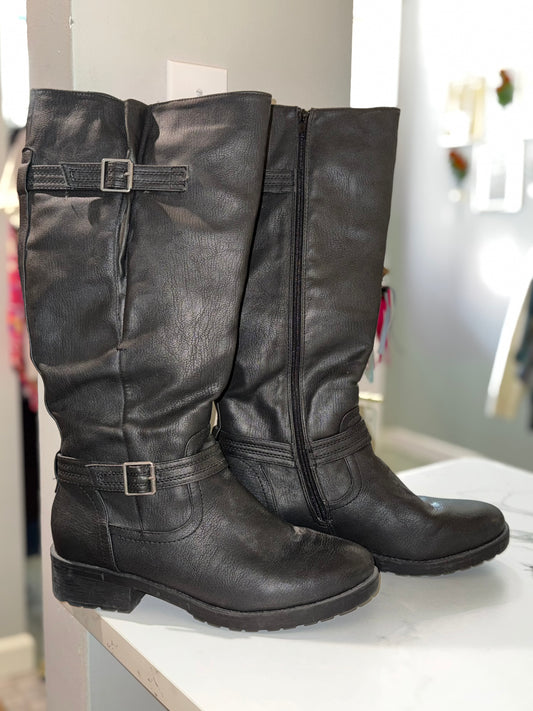 12 Sophia Taylor Leather Double Buckle Riding Boots