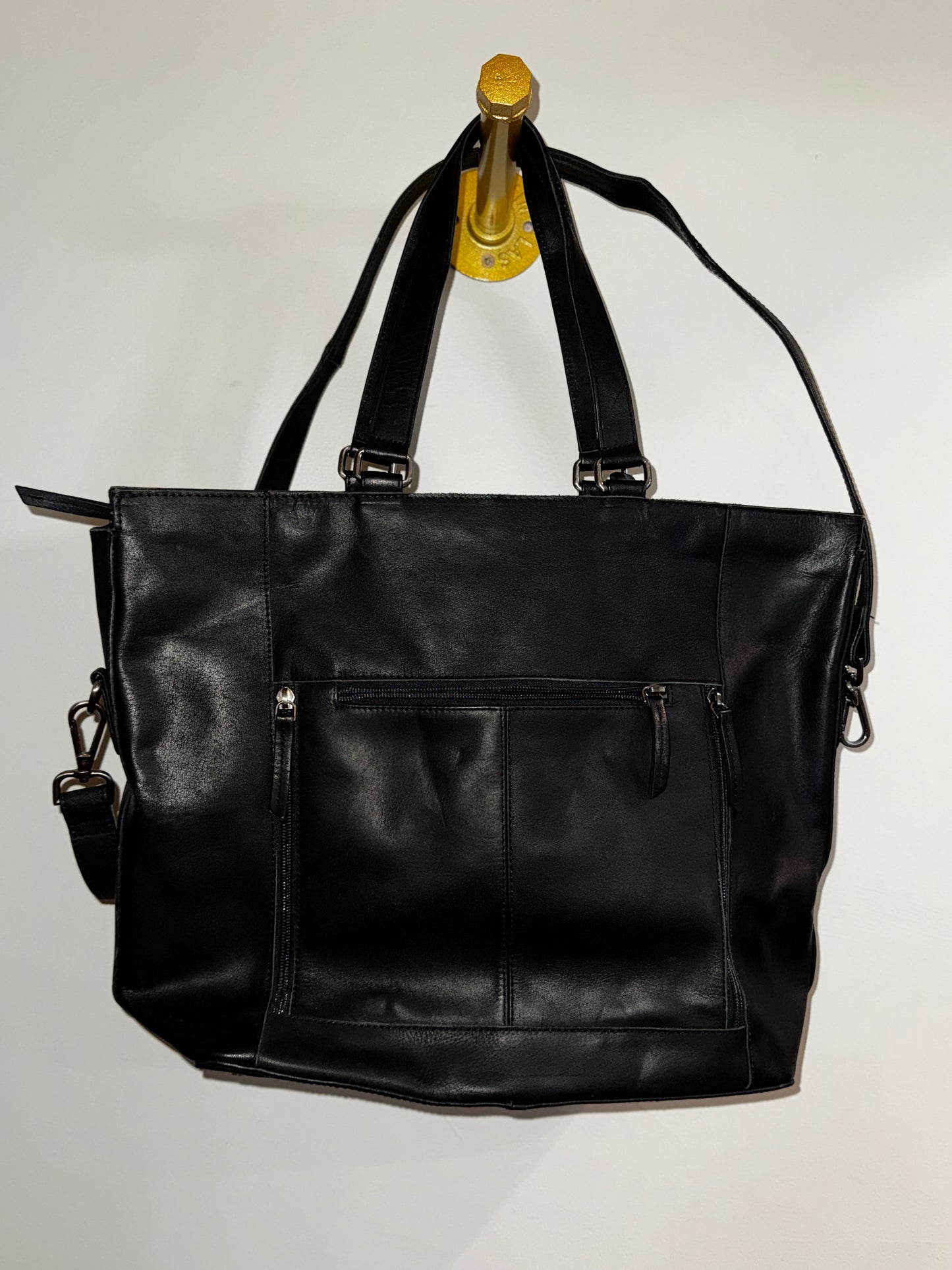 Nocona Stacey Black Leather Western Style Tote with a Floral Hand Tooled Yoke and Conceal Carry Feature