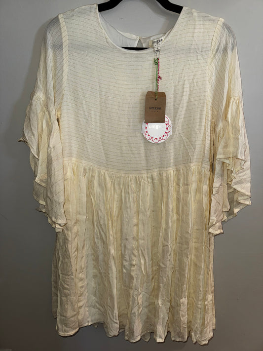 S NWT Umgee cream gold metallic stripe ruffle sleeve Dress