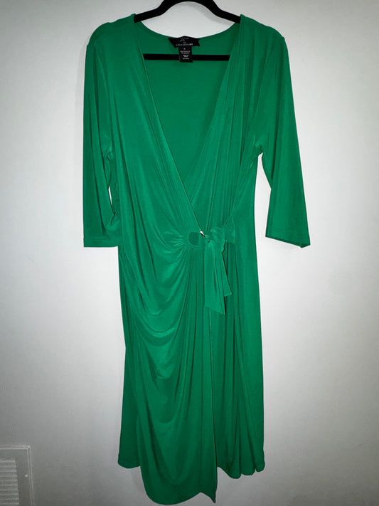 XL Nina Leonard green wrap around tie dress