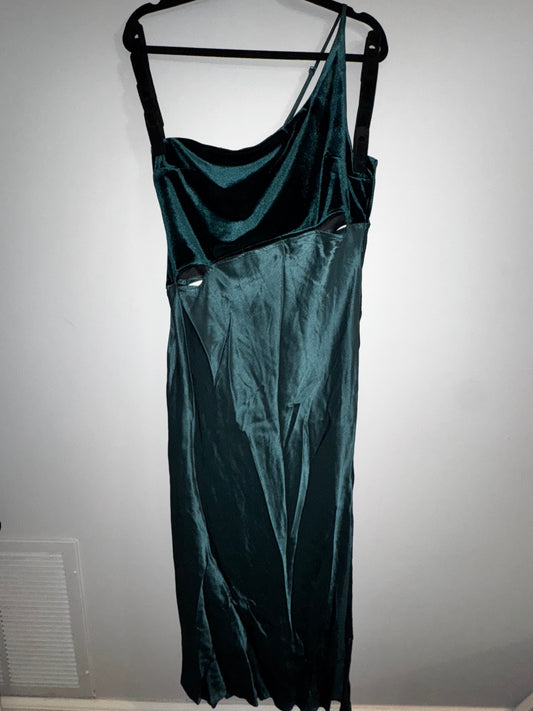 10 Petite TopShop one shoulder green velvet/satin cutout dress