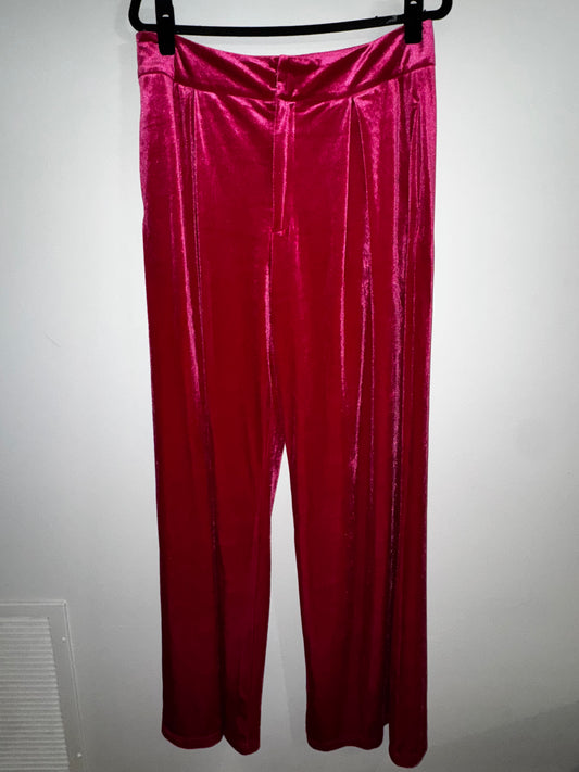 XL Pink Lily pink velvet high waisted wide leg pants