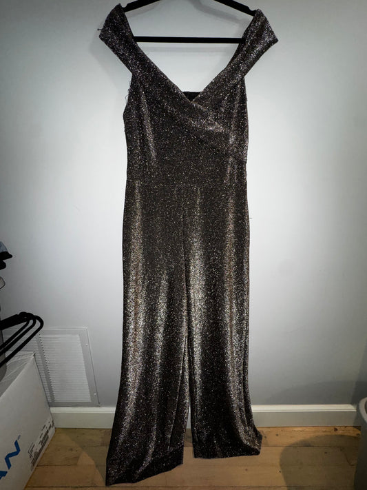 12 Premier Amour glitter off-the-shoulder wide-leg jumpsuit