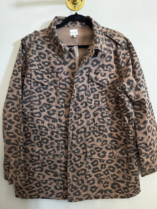 L Ellison Leopard Print Zip Up Utility Jacket Adjustable Drawstring