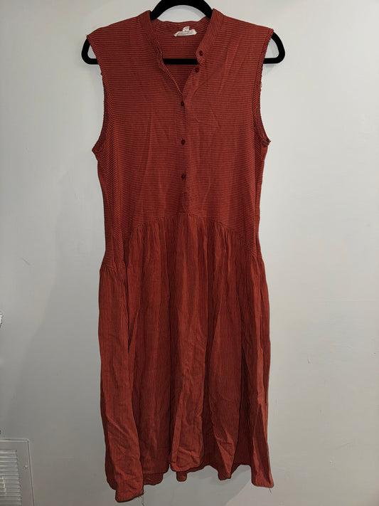 S Hidden Alley Sleeveless, Rust-Colored Linen Midi Dress