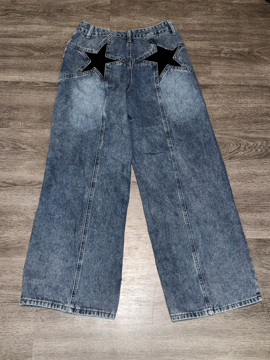 M Romwe Baggy Wide-Leg Star Jeans